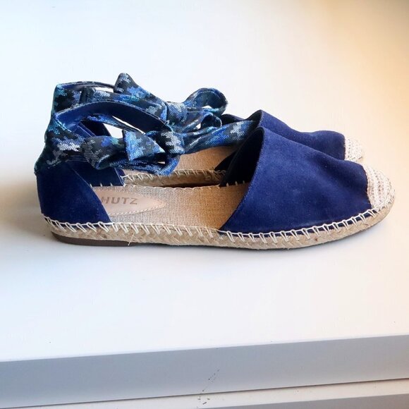 SCHUTZ Blue Suede & Canvas Espadrille Flats with Ties Size 8.5 - Picture 15 of 16